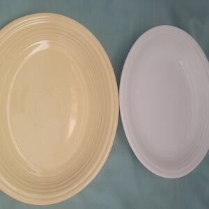 Ceramic Oval Serving Platters in Cream and White - Set of 2